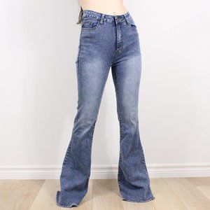 Flare High Rise Jeans with raw hem -  size 26 - Tall girl friendly